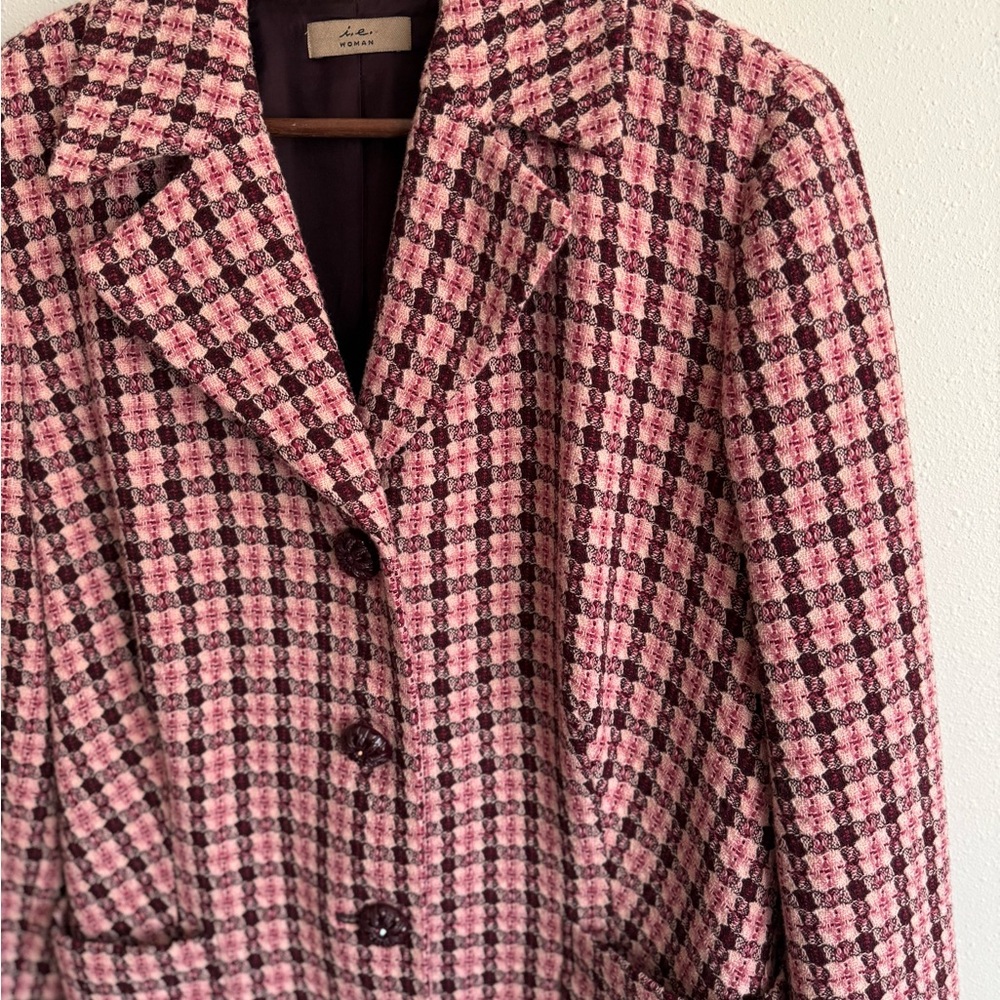 Pink Black Houndstooth Blazer 1X | Plus Size Tweed Statement Jacket - Picture 2 of 10